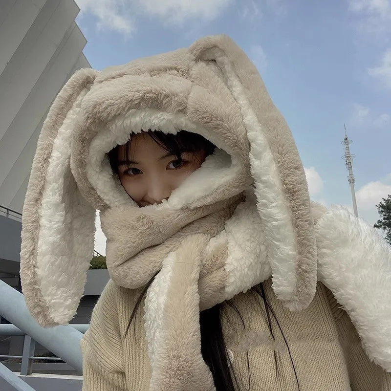 π₯° Kawaii Plush Rabbit Ears 3-Piece Winter Hat & Scarf Set π°β¨