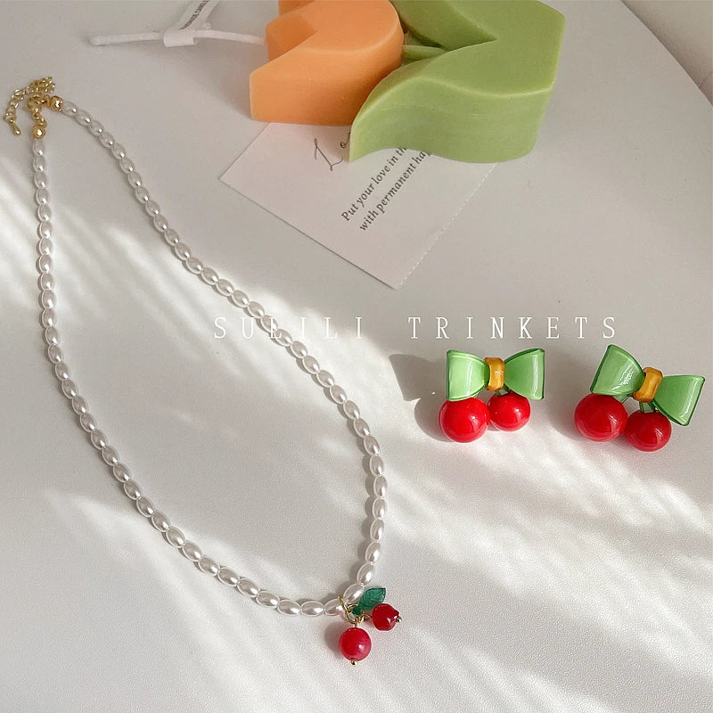 π Adorable Cherry Charm Choker Necklace πΈβ¨ - Perfect for Parties & Gifts! ππ
