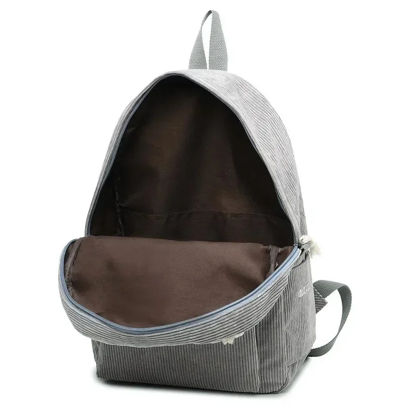Soft Corduroy Women Backpack Female Travel Backpack Teenage Girls Striped School Backpack Large Capacity Book Bag - Pixie Quill