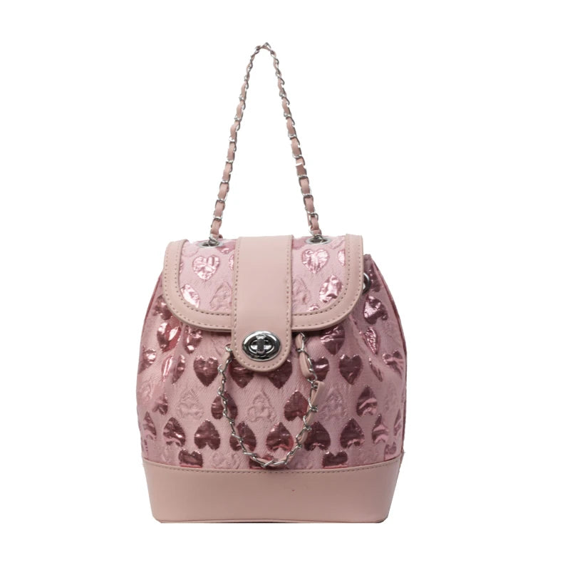 Kawaii Heart Chains Backpack πβ¨ | Stylish PU Fashion Bag for Trendy Women 2024 ππΈ
