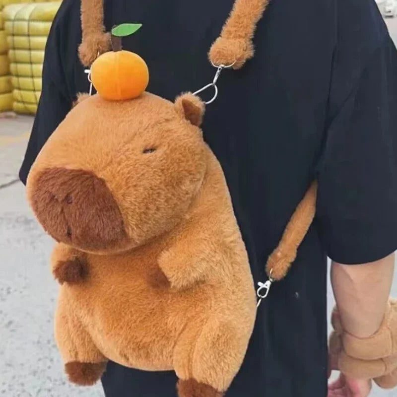 Kawaii Capybara Plush Backpack πΎπ - Adorable Strawberry Hat Turtle Design, 33cm Stuffed Toy Pendant!
