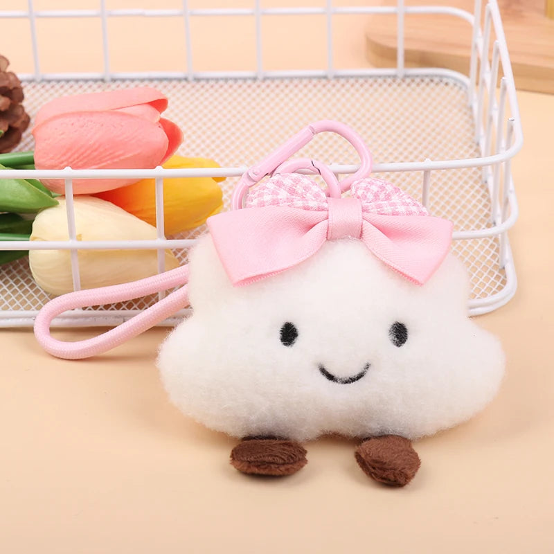 Cloud Bow Plush Keychain Cute Cloud Doll Bag Charm Soft Stuffed Accessory ππ§Έ