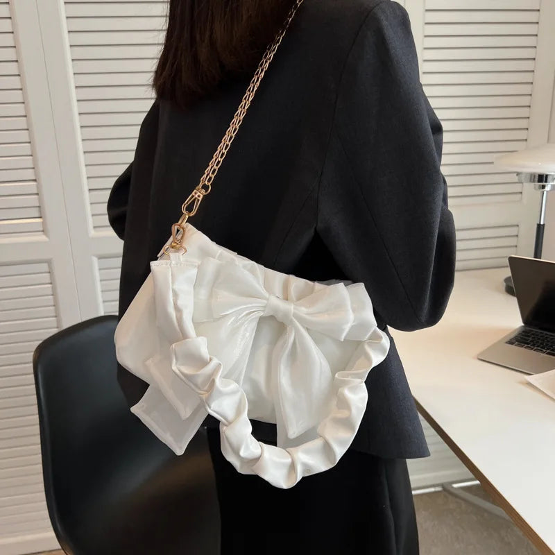 Kawaii Chic Bow Handbags for Women πβ¨ - Trendy Soft PU Shoulder Bags in Black, White, Blue & Khaki! ππ