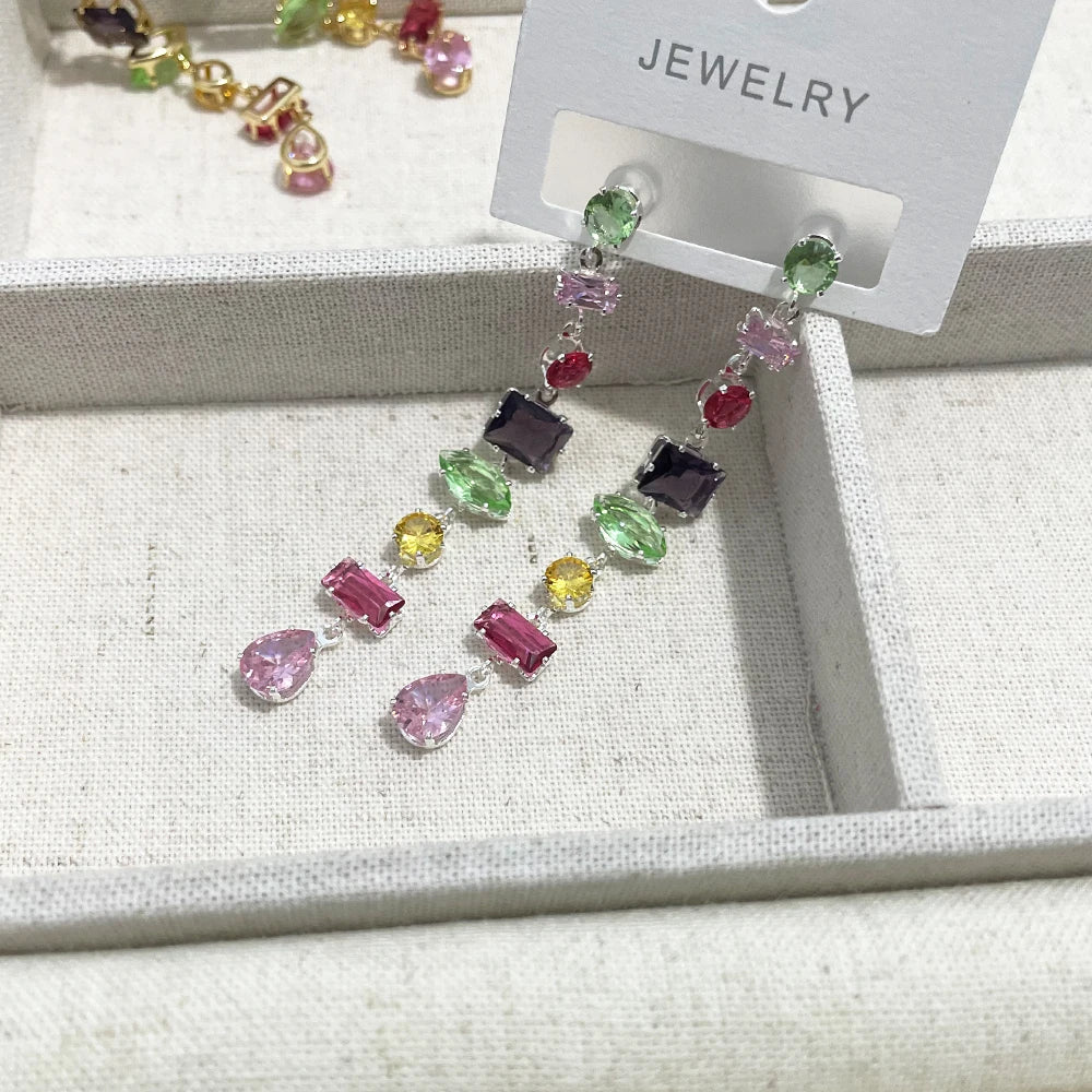 πβ¨ Kawaii Rainbow Crystal Drop Earrings ππ - Adorable Cubic Zirconia Bridal Accessories for Womenβs Special Occasions! ππ