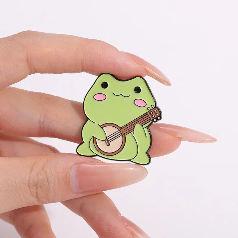 Kawaii Frog Musician Enamel Pins πΈπΆ Adorable Cartoon Brooches for Lapel & Accessories! πβ¨