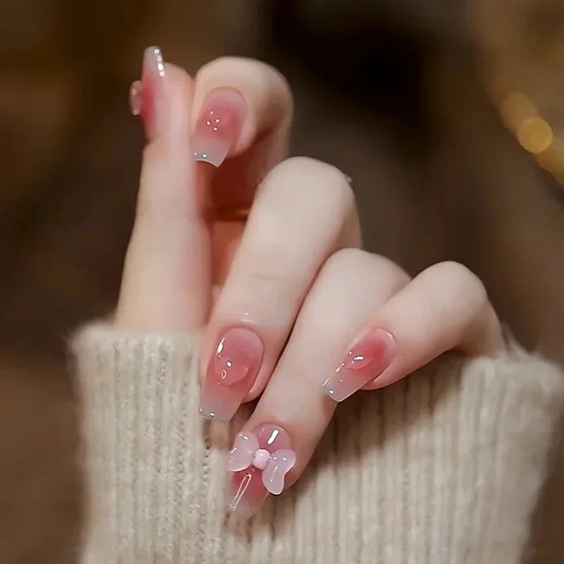 Kawaii 24pcs Pink Butterfly Press-On Nails π¦π | Jelly Gel False Nail Tips for Lovely Girls πΈβ¨ with Easy Application Tools
