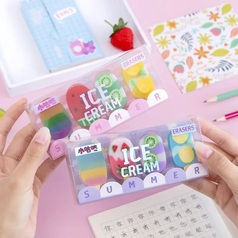 Kawaii Ice Cream Mini Eraser Set π¦β¨ - Fun Rubber Stationery for Kids!