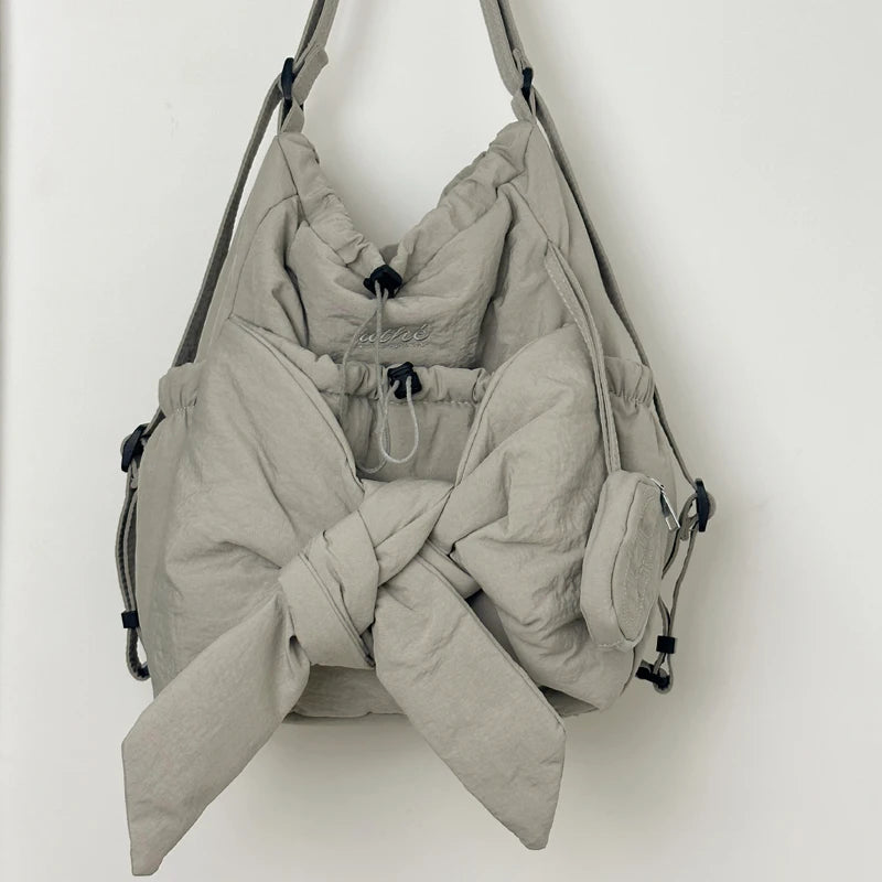 Kawaii Bow Drawstring Backpack π | Spacious Cotton Tote for Moms & Adventures π