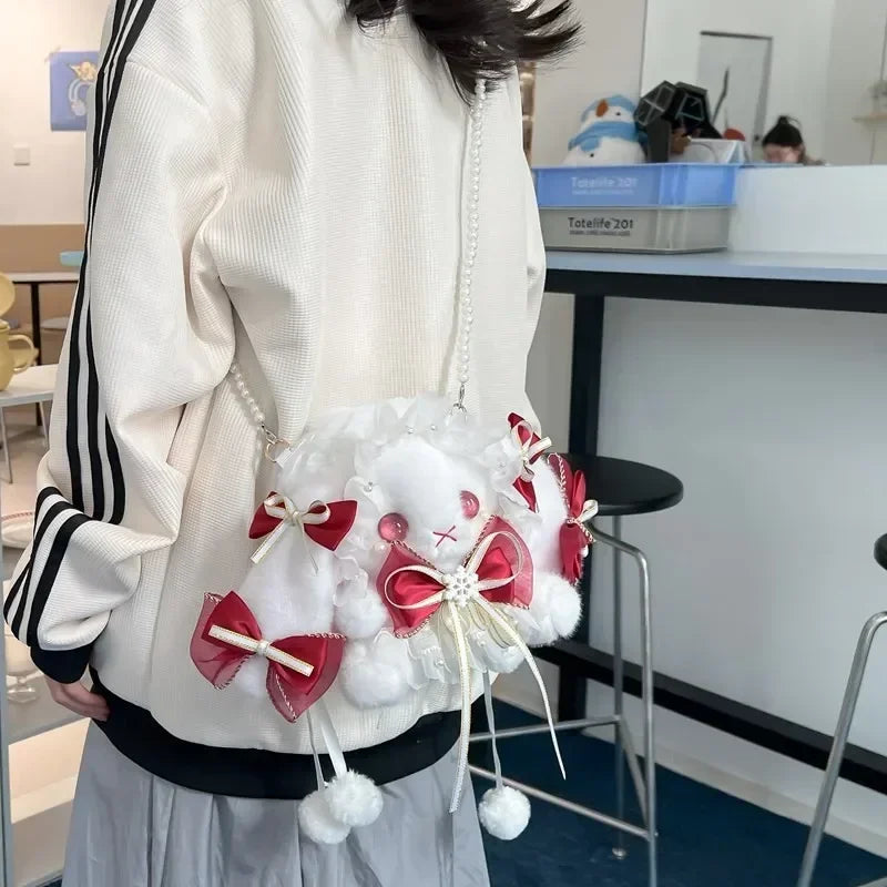 Kawaii Plush Rabbit Shoulder Bag π°β¨ - Adorable Lace Bow Doll Purse for Fashionable Princesses! πΈπ