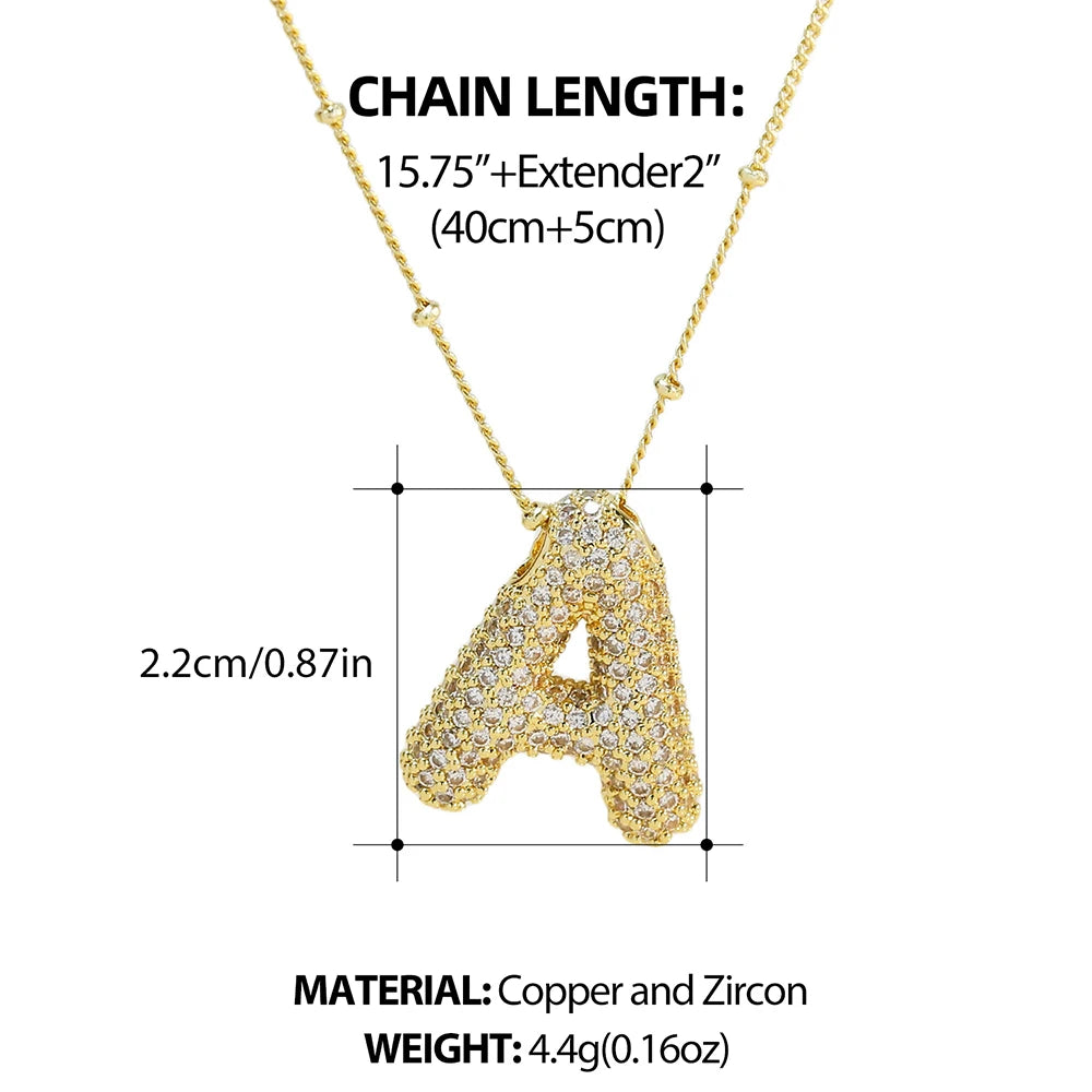Kawaii CZ Zircon Balloon Initial Necklaces πβ¨ A-Z Alphabet Bubble Letter Pendants for Trendy Women π Fashion Jewelry