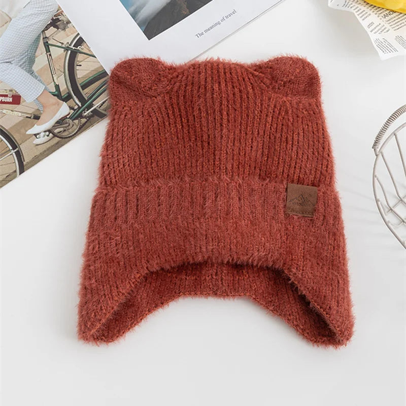 Kawaii Cat Ear Beanie πΎβ¨ | Soft Candy Color Knitted Hat for Women - Cozy Faux Fur Winter Fashion π