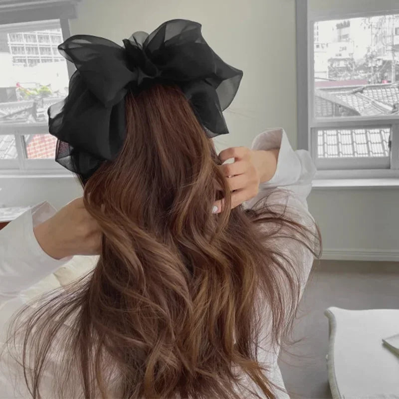 Charming Chiffon Bow Banana Clip πβ¨ for High Ponytails β Vintage Style Hair Accessory ππΈ - Pixie Quill
