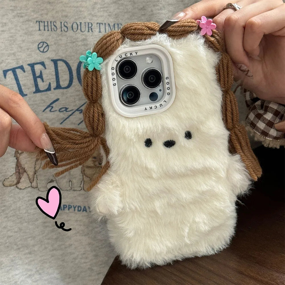 Kawaii 3D Plush Flower Puppy Phone Case πΈπΆ for iPhone 15/16/14/13/12 - Shockproof Bumper Cover! πβ¨