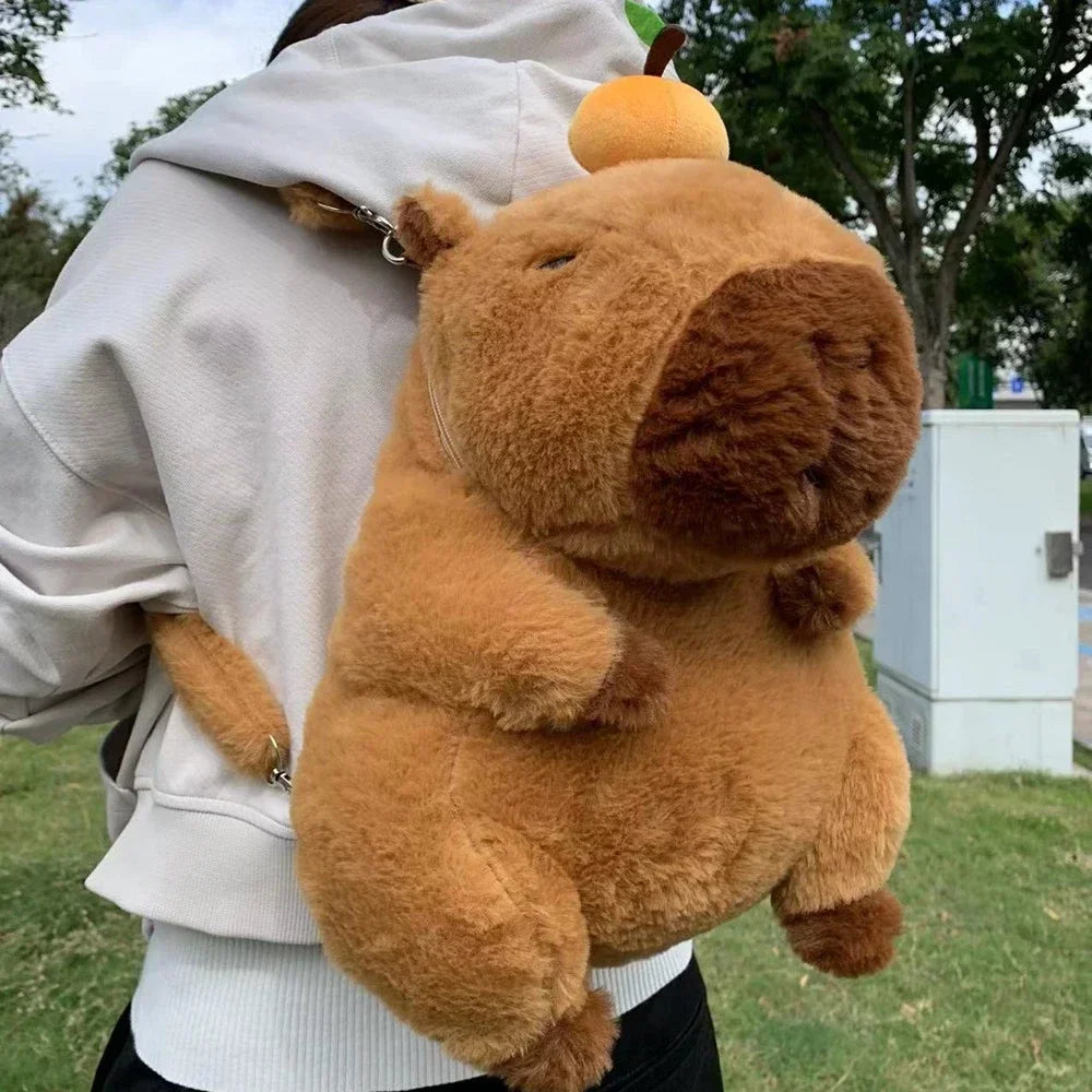 Kawaii Capybara Plush Backpack πΎπ - Adorable Strawberry Hat Turtle Design, 33cm Stuffed Toy Pendant!