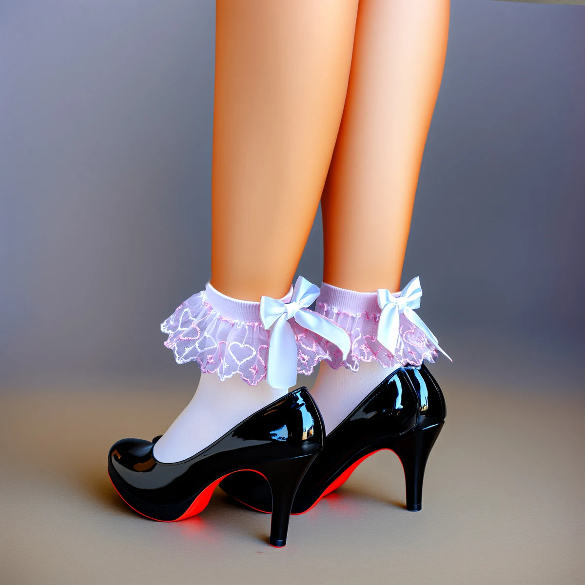 πΈ Whimsical Velvet Bliss: Bowtastic Lace Ruffle Socks with Gudetama Charm! π³β¨ - Pixie Quill