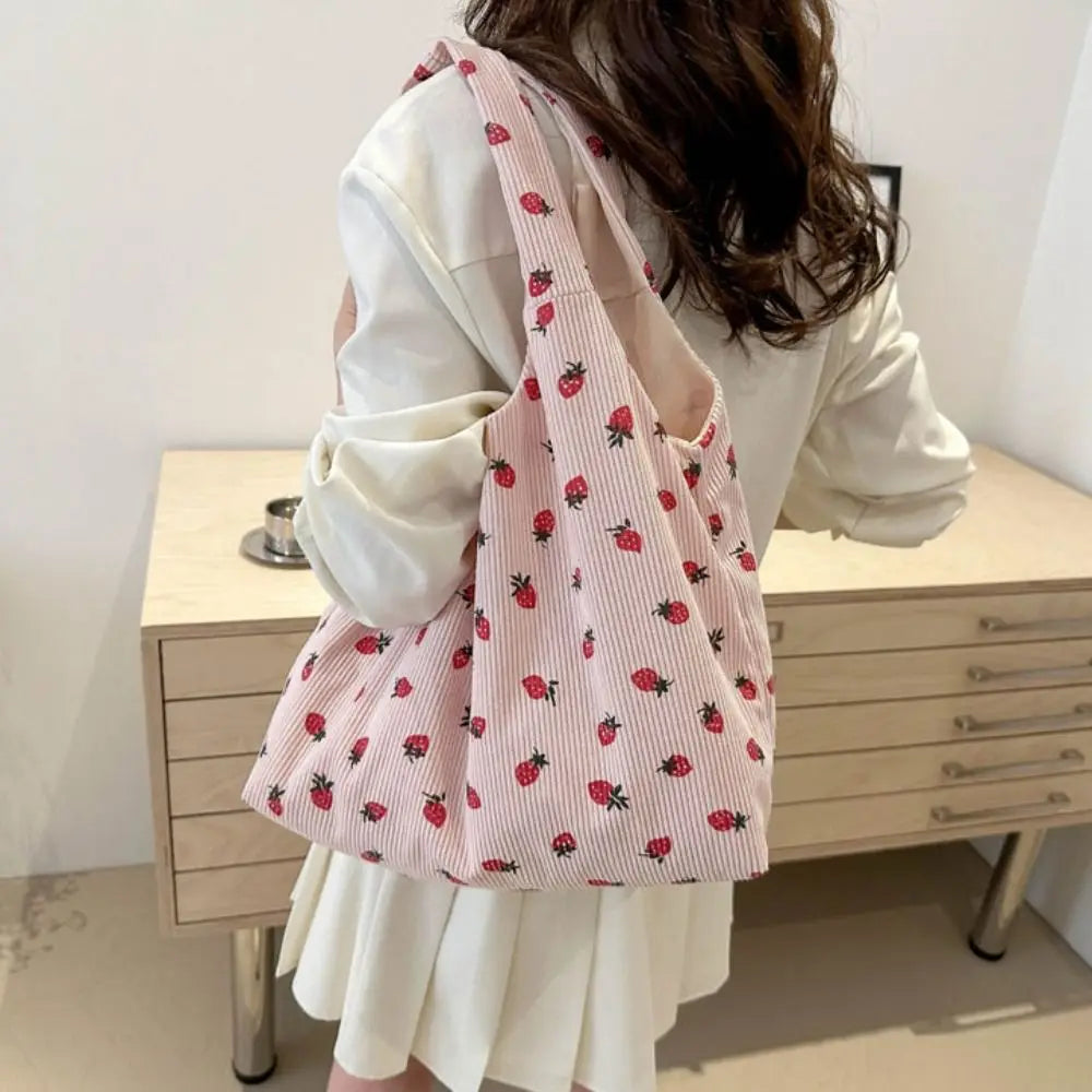 Strawberry Dream Tote πβ¨ - Adorable Square Corduroy Bag for Stylish Girls! πΈπ - Pixie Quill