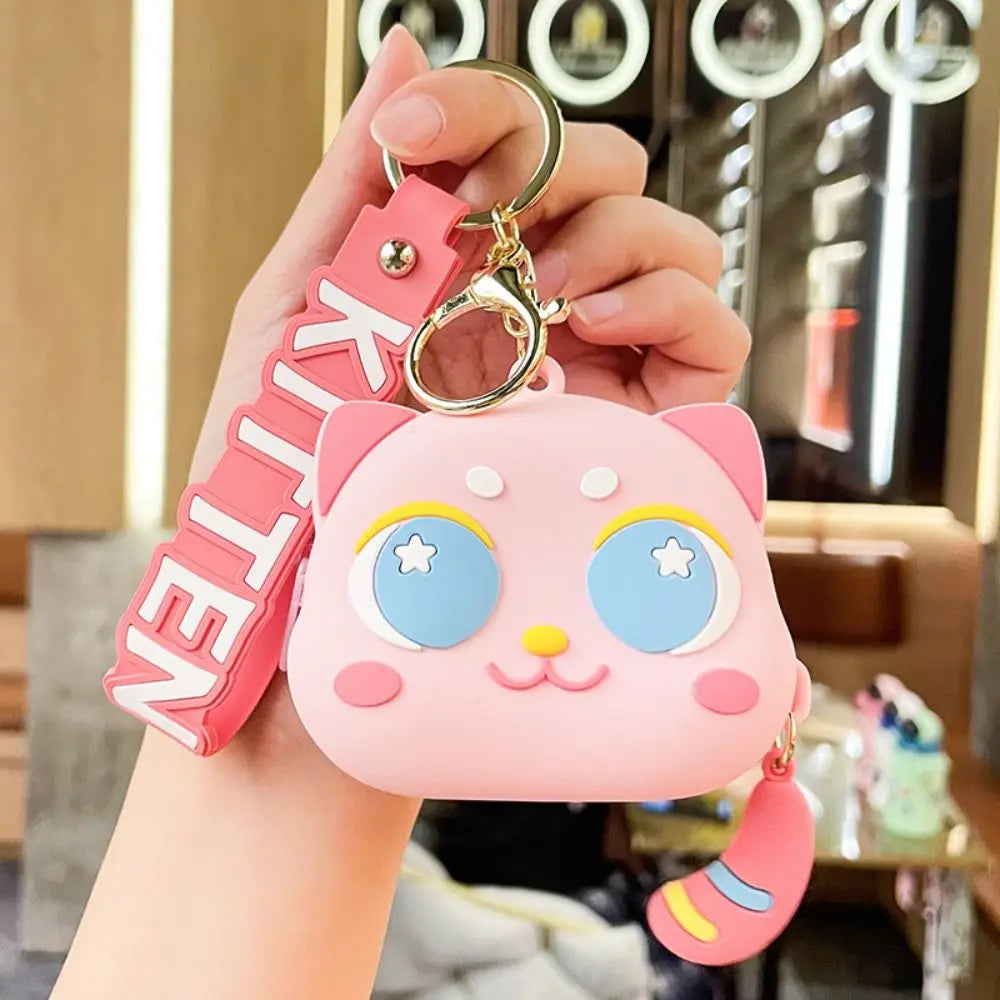 Kawaii Cat Silicone Coin Purse & Keychain - Adorable Mini Wallet for Kids and Women 🐾✨