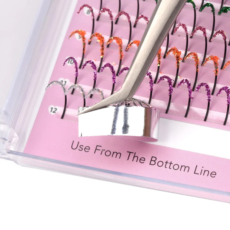 β¨ Kawaii Glittery Colorful Lash Extensions π - Shiny Volume for Party Glam! π