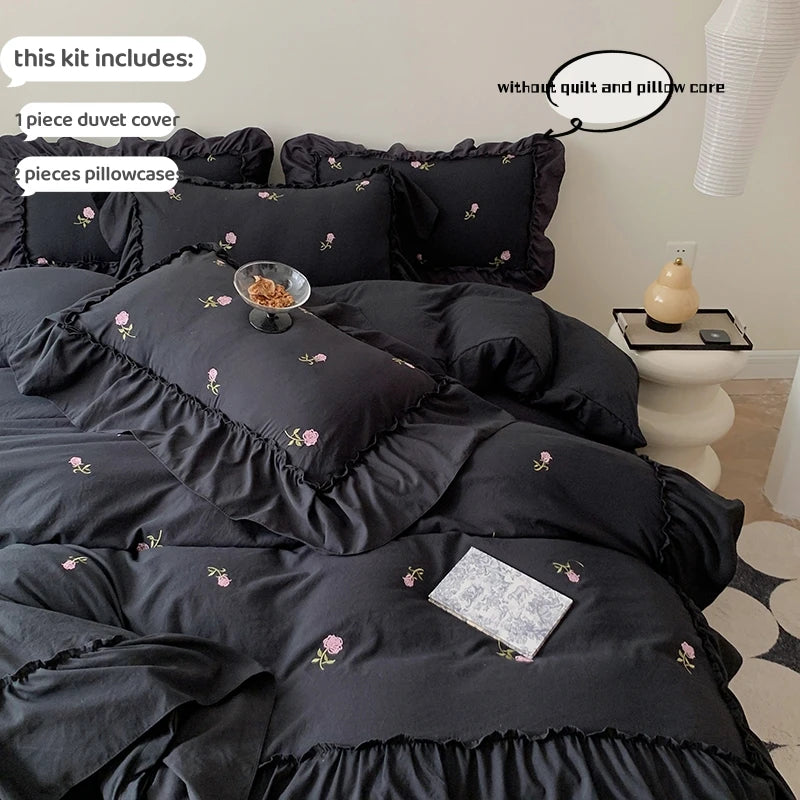 Kawaii Rose Lace Duvet Cover Set πΈπ (3pcs: 1 Duvet + 2 Pillowcases) - Princess Style Bedding for Cozy Dreams!β¨