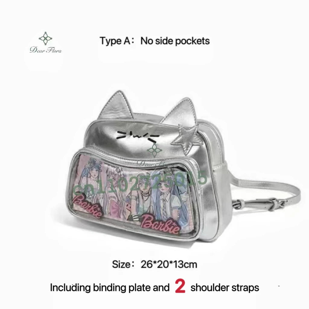 π Adorable Y2K Cat Ita Bag πΎ Cute PU Crossbody with Transparent Pocket! π Perfect for Girls! π - Pixie Quill