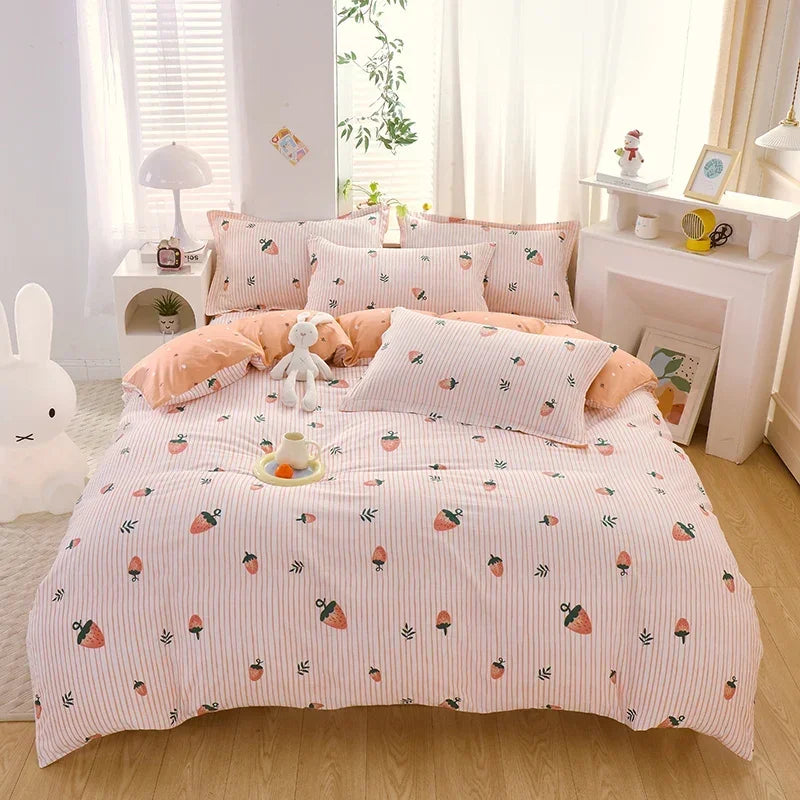 Adorable Strawberry Dreams Reversible Kawaii Bedding Set πβ¨ Soft Cotton Duvet Cover with Pillowcases
