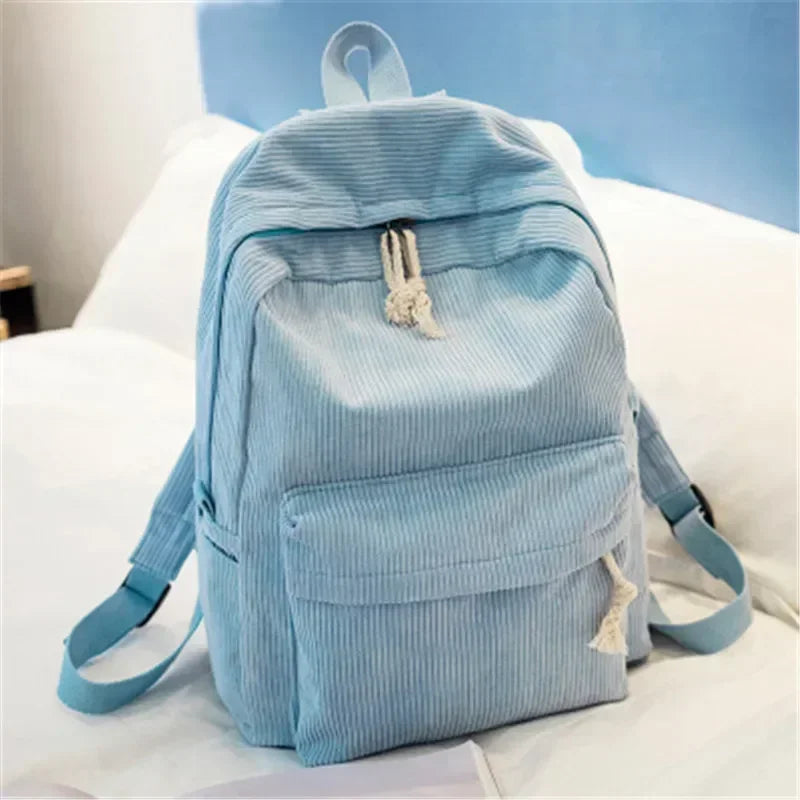Soft Corduroy Women Backpack Female Travel Backpack Teenage Girls Striped School Backpack Large Capacity Book Bag - Pixie Quill