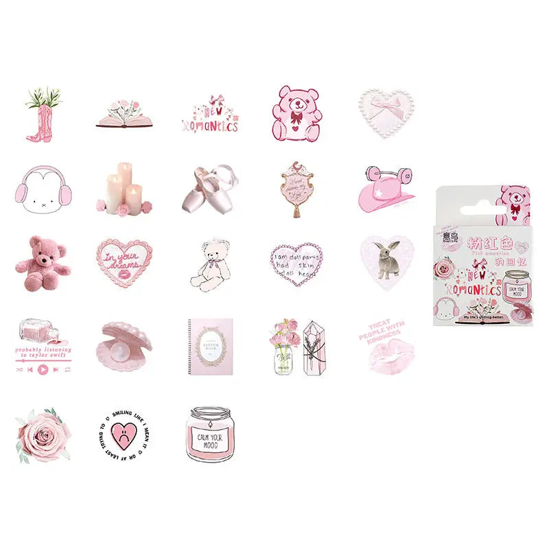 Kawaii 46pcs Bunny & Bear Stickers ๐ | Cute Pink Graffiti Dรฉcor for Notebooks, Water Cups & Diaries ๐ธโจ | Fun PVC Decals for Students!