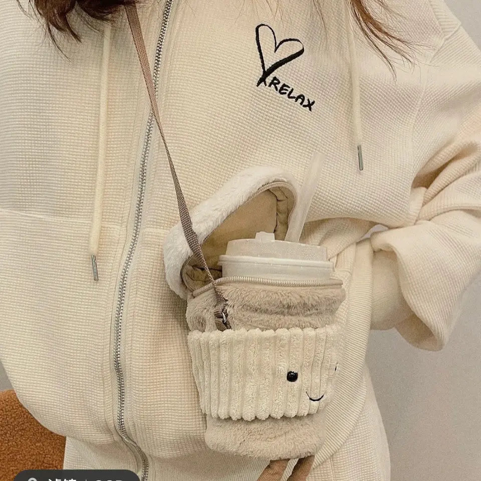 Kawaii Bear Plush Crossbody Bag βοΈπ» | Cute Coffee & Milk Tea Toy Holder for Kids & Adults!