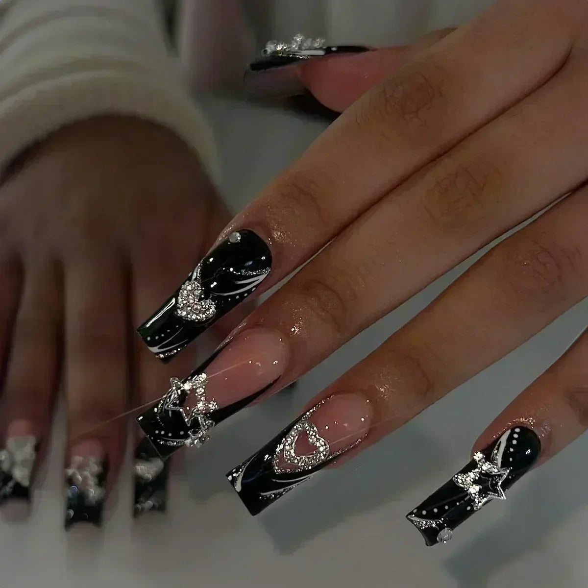 Kawaii Love Pattern Coffin Nails πβ¨ | 24Pcs Brown French Full Cover Press-On Tips π
π