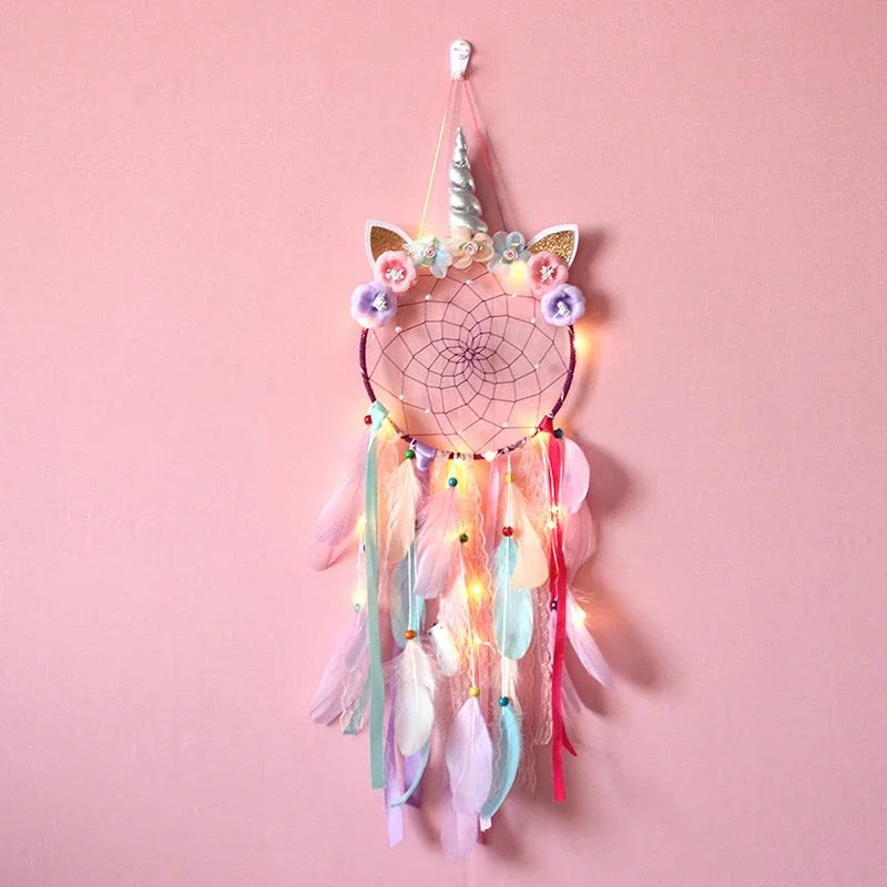 Kawaii Unicorn Dream Catcher 🌈✨ | Whimsical Boho Room Decor 🦄 | LED Baby Bedroom Gift 🎁 | Handcrafted Wall Hanging for Christmas & More!