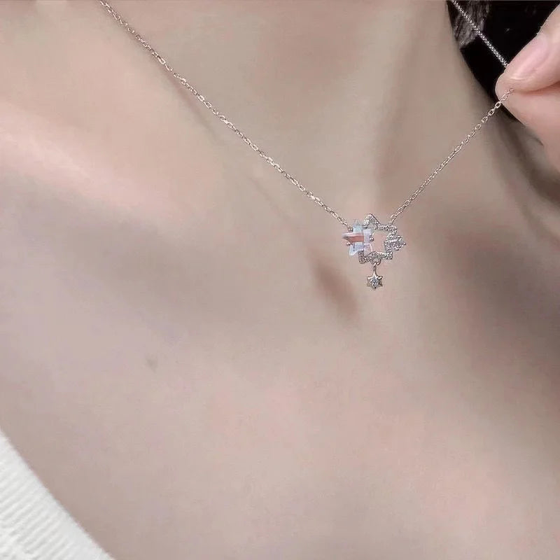 ✨ Kawaii Starry Zircon Pendant Necklace 🌟 | Cute Beaded Chain for Y2K Girls | Trendy Hip Hop Aesthetic Jewelry 🎀 | Perfect Gift for Moms & Besties! 💖
