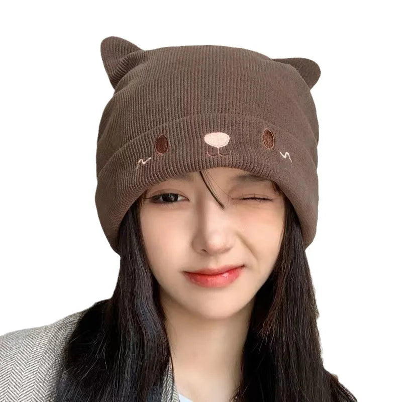 Kawaii Bear Ears Knitted Beanie π»β¨ - Adorable Winter Hat for Trendy Girls!