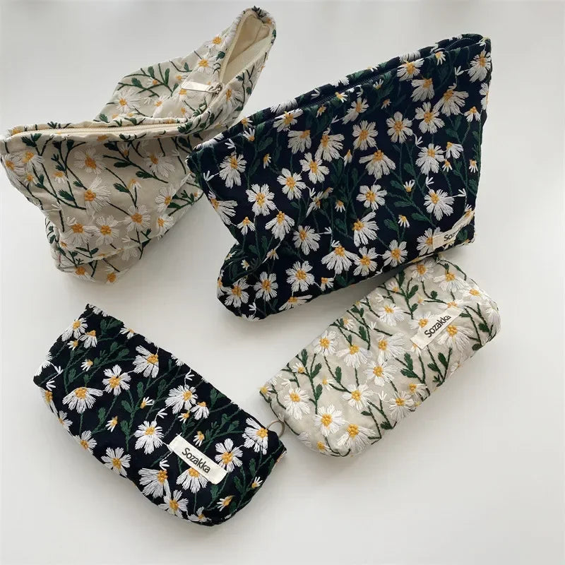 Kawaii Corduroy Floral Makeup Clutch Bag πΈβ¨ | Cute Cosmetic Organizer for Women ππ