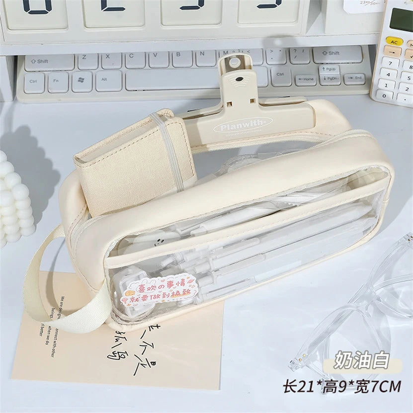 Kawaii Transparent Pencil Case πβ¨ | Multifunctional Storage Bag for Girls π | Large Capacity Double Layer School Supplies π¨βοΈ