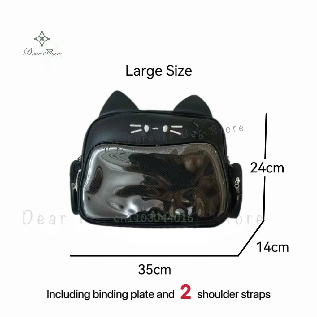 π Adorable Y2K Cat Ita Bag πΎ Cute PU Crossbody with Transparent Pocket! π Perfect for Girls! π - Pixie Quill