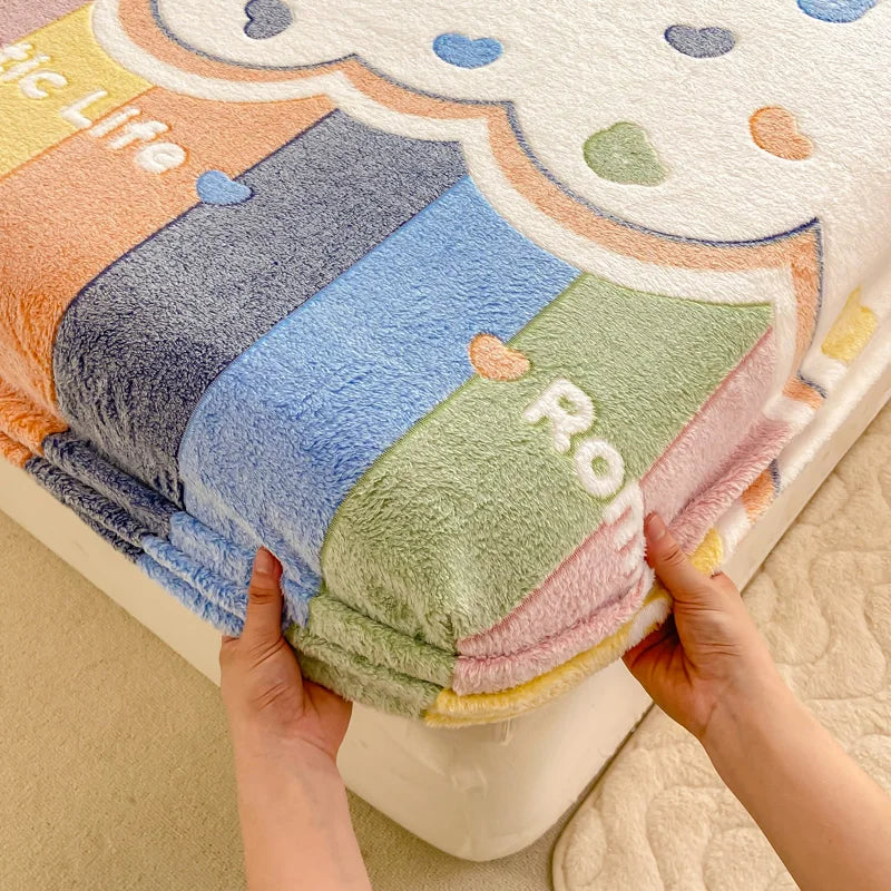 Cozy Kawaii Snowflake Velvet Fitted Sheet 🌨️✨ Fluffy Coral Fleece for Winter Dreams! 💖 Custom Sizes Available! 🛏️