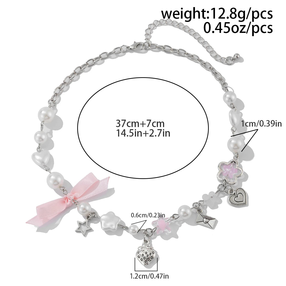 Kawaii Pink Bow Heart Choker Necklace ππ - Trendy Strawberry Pendant for Women πβ¨