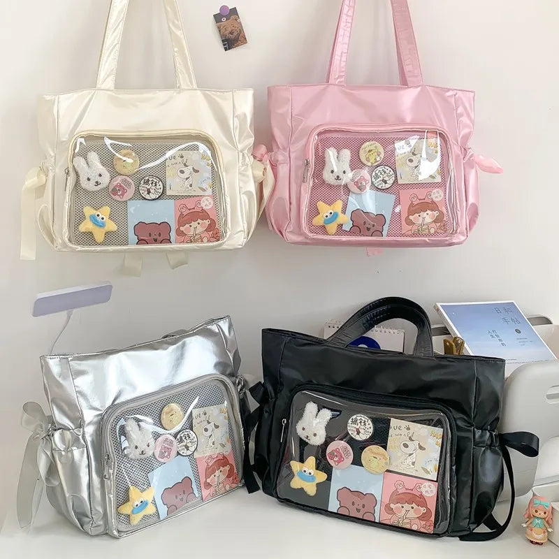 Kawaii Ribbon Bow Tote Bag πΈβ¨ Sweet Forest Style | Large Capacity Double-Sided Handbag for Students ππ