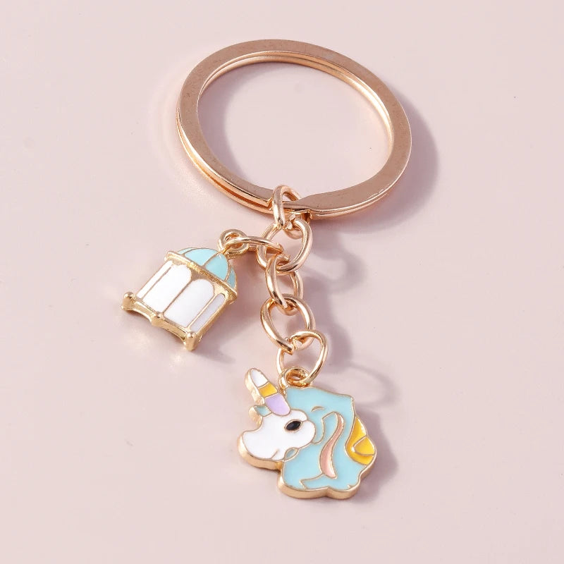 Kawaii Unicorn Castle Keychain π¦β¨ Cute Enamel Pendant for Girls & Women - Perfect DIY Handbag Accessory & Gift! ππ