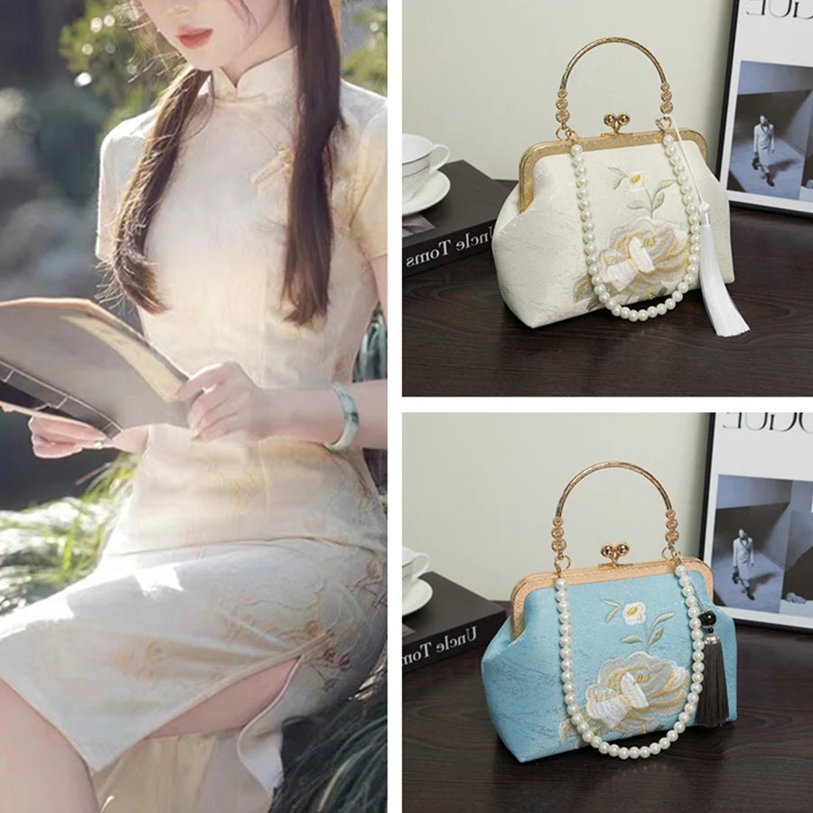 πΈ Kawaii Floral Shell Clutch Bag πβ¨ Luxury Evening Purse with Pearl Chains & Crossbody Magic! π Perfect for Parties!