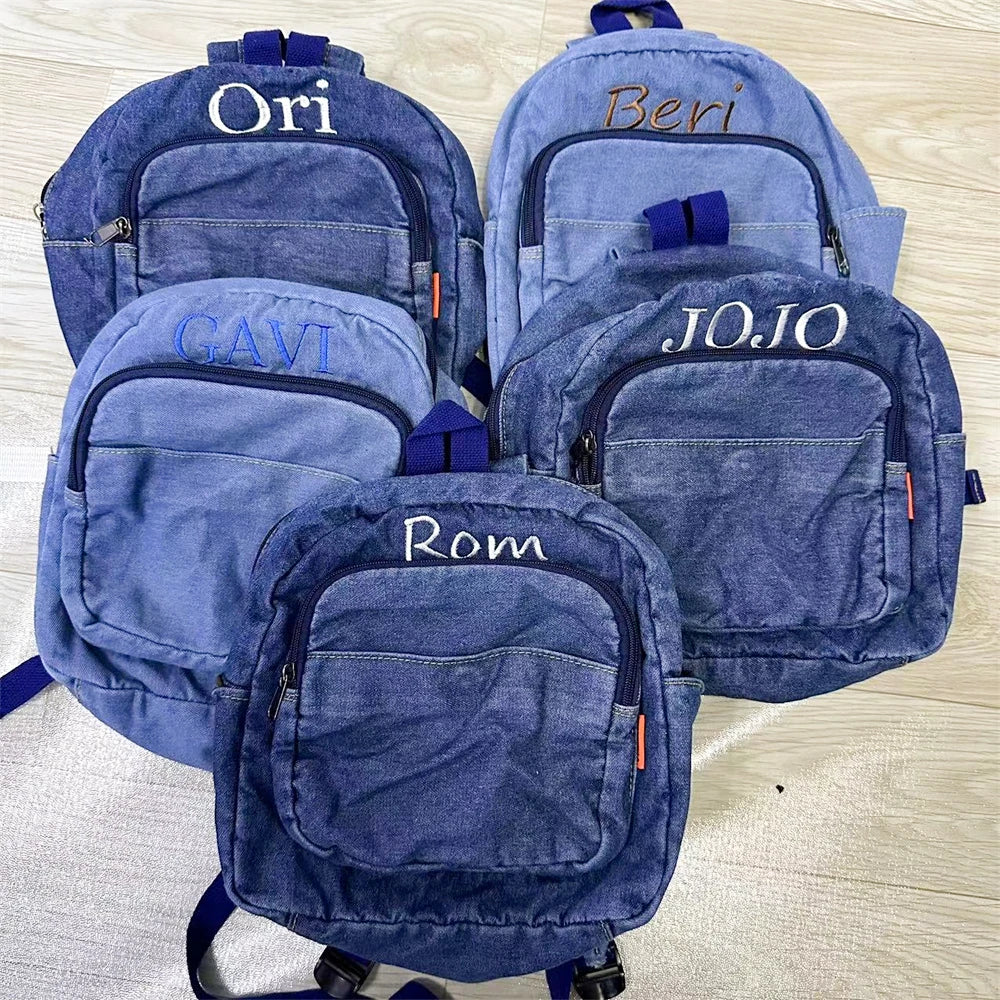 Kawaii Custom Mini Denim Backpack πβ¨ | Personalized Embroidery Name π | Stylish Gift for Trendy Young Ladies ππ