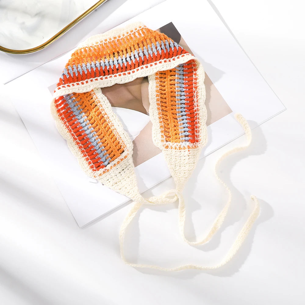 Kawaii Boho Flower Crochet Headband ๐ธโจ Vintage Turban Hair Scarf for Women - Fashionable Accessory for Every Season!