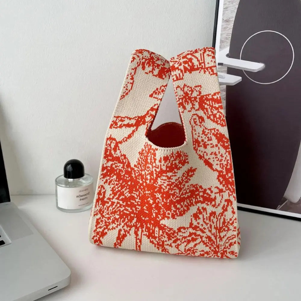 Whimsical Kawaii Plaid Mini Knit Tote - Colorful Wrist Bag for Playful Outings ๐๐๐