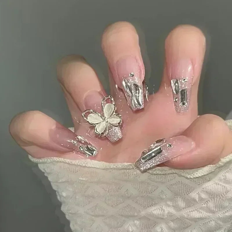 Kawaii Butterfly Dreams πΈβ¨ 24pcs Press-On Fake Nails Set with Glue - Adorable Acrylic Tips for Stylish Girls ππ¦