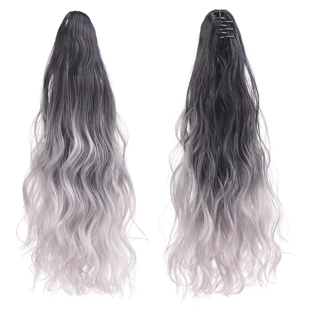 β¨ Kawaii 18" Gradient Water Wave Ponytail Clip-In Wig πΈ Long Curly Hairpiece for Fun Styles! π