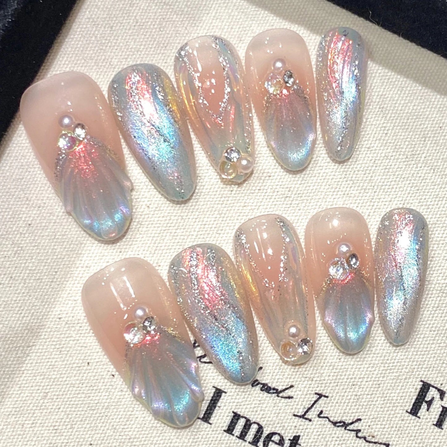 Mermaid Dream πβ¨ Kawaii Blue Aurora Press-On Nails - 10pcs Detachable Pearl Almond Tips! ππ