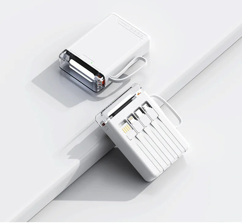 Kawaii 20000mAh Mini Power Bank 🐾✨ Cute Pet Cartoon Design with 4 Built-in Cables & LED Light!