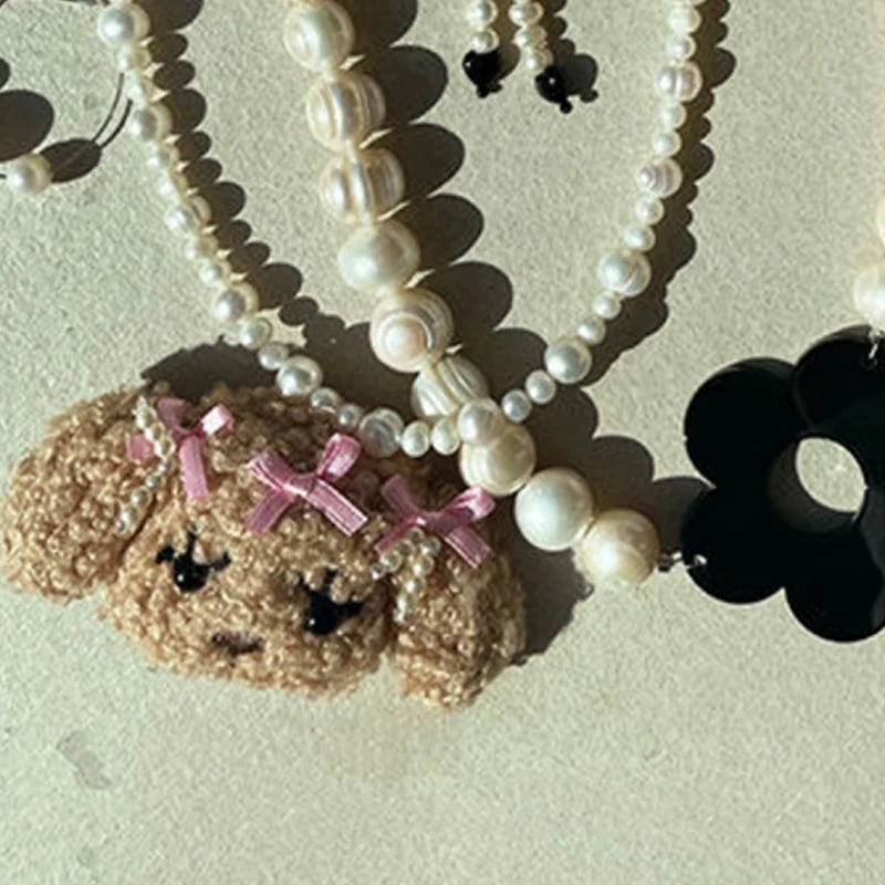 โจ Cute Doggo Bow Choker with Pearl Charms ๐พ - Trendy Pendant for Playful Fashionistas! ๐ถ๐