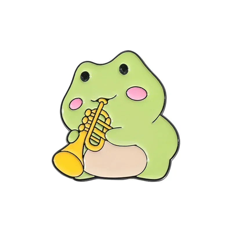Kawaii Cartoon Frog Band Enamel Pins πΆπΈ | Fun Drum & Guitar Brooches for Kids & Friends πΈβ¨ | Cute Lapel Badges & Jewelry Gift