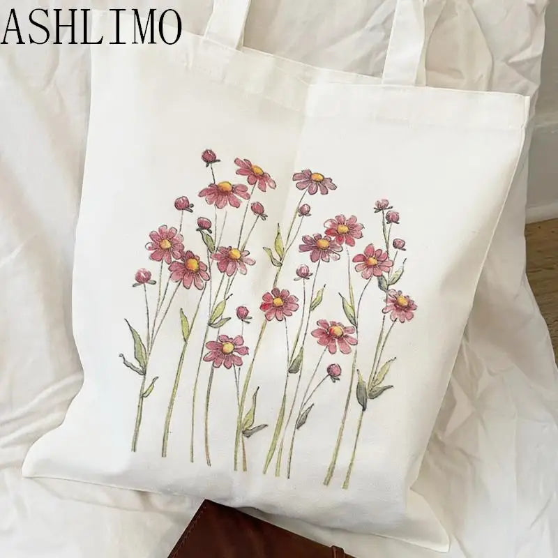 Kawaii Floral Canvas Tote πΌπ | Cute Eco-Friendly Shoulder Bag for School & Shopping πΈβ¨
